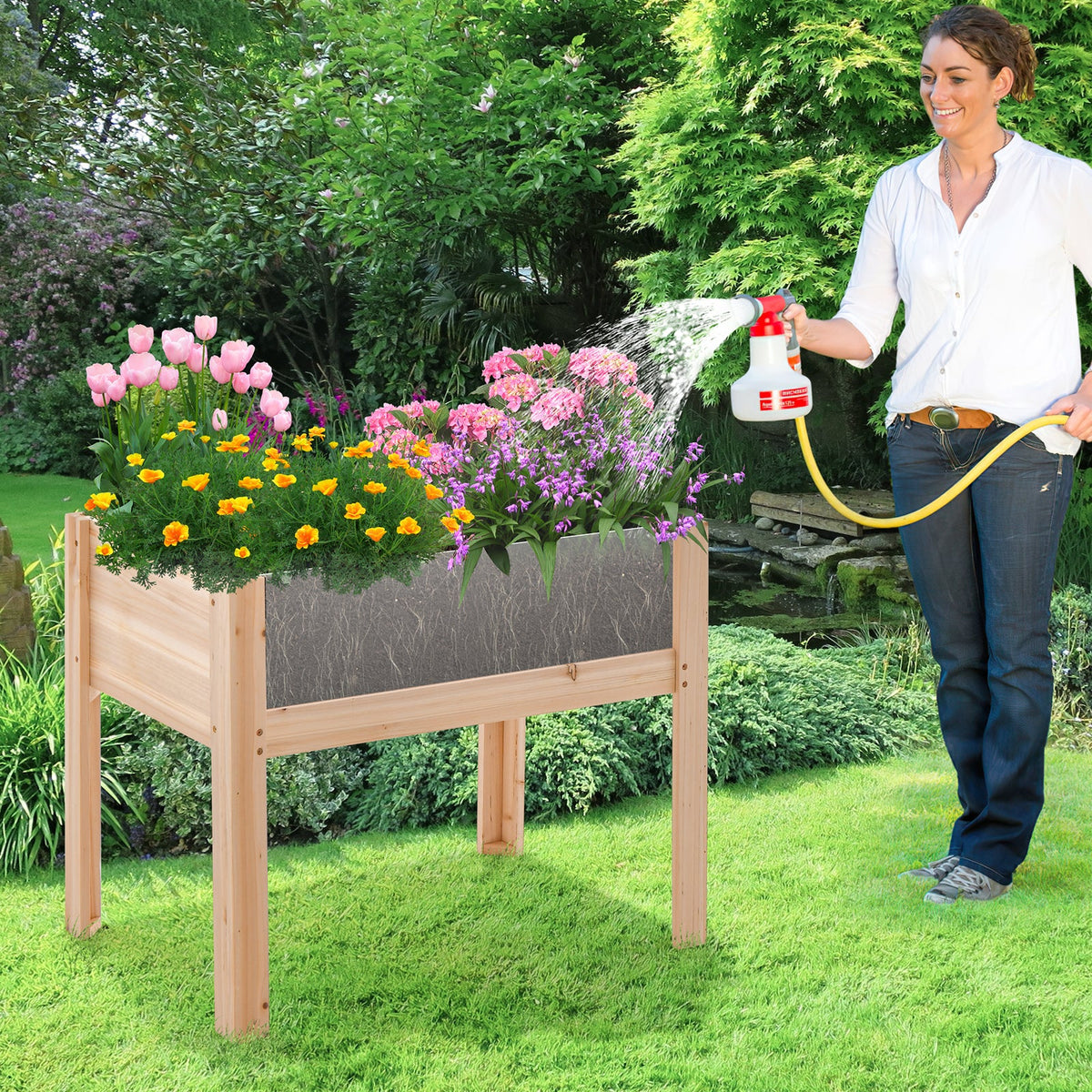 30/47 Inch Wooden Raised Garden Bed