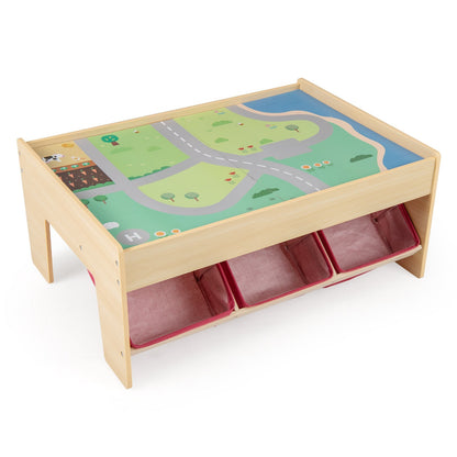 Wooden Train Set Table Kids Multipurpose Activity Play Table with 2 Reversible Tabletops-Red