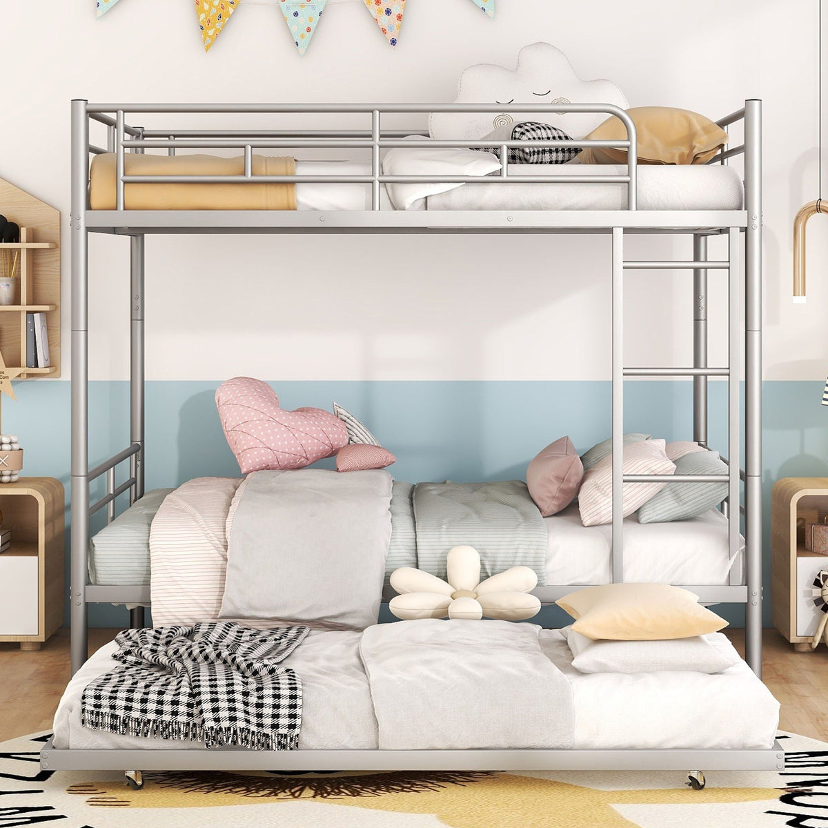 Steel Construction Bunk Bed with Convertible Design - Multiple Colors