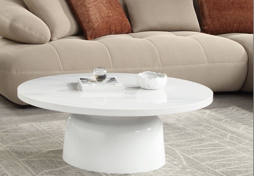 Zaid Engineering Marble High Gloss Table with Pedestal Base - White