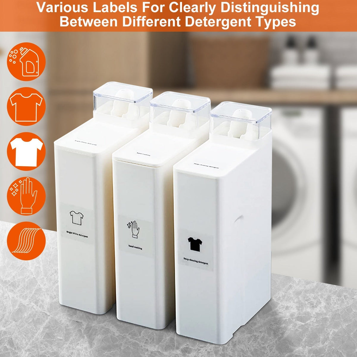 35oz Laundry Detergent Dispenser Container Empty Dispenser Bottle Storage Box w/ Waterproof Labels for Liquid Detergent Fabric Softener