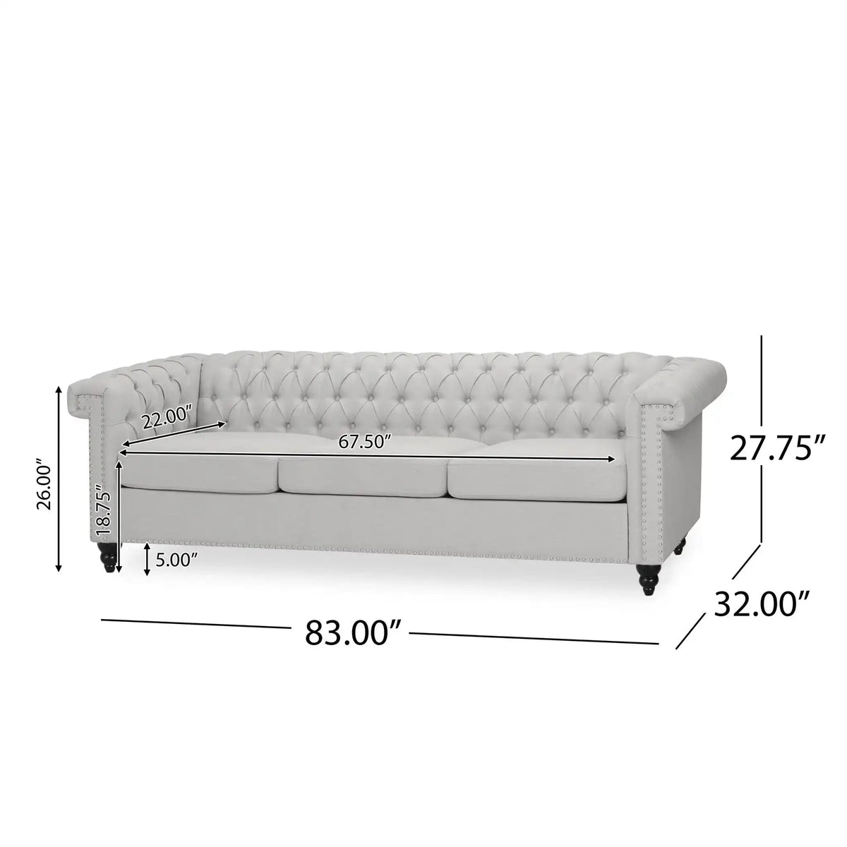 Chesterfield Style 3 Seater Sofa with Deep Button Tufting - Multiple Colors