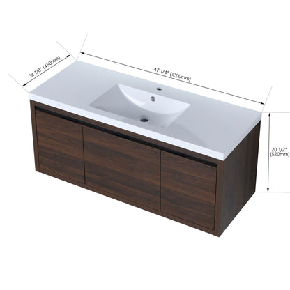 Floating Bathroom Vanity with Resin Sink and Soft-Close Doors - Wood