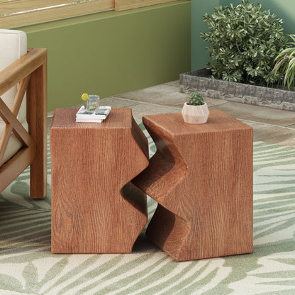 Rectangular Outdoor Indoor Accent Side Table Set of 2 with MGO Durability – Dark Gray or Light Brown