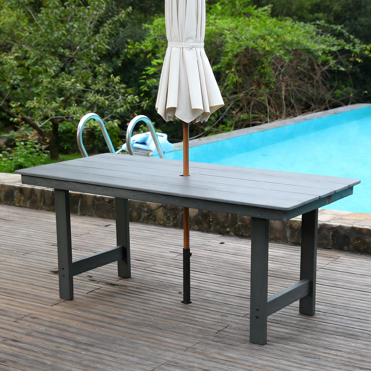 HDPE Outdoor Patio Dining Set with Table and Six Chairs