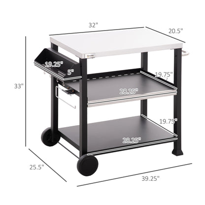 Outsunny Three-Shelf Outdoor Grill Cart with Stainless Steel Tabletop