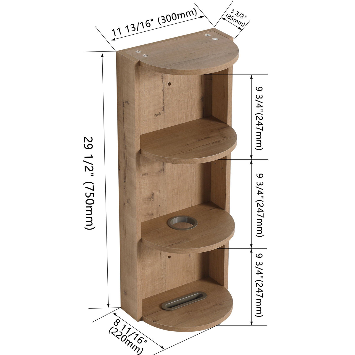 Bathroom Wall Mounted Storage Rack with Floating Design - Light Brown or White