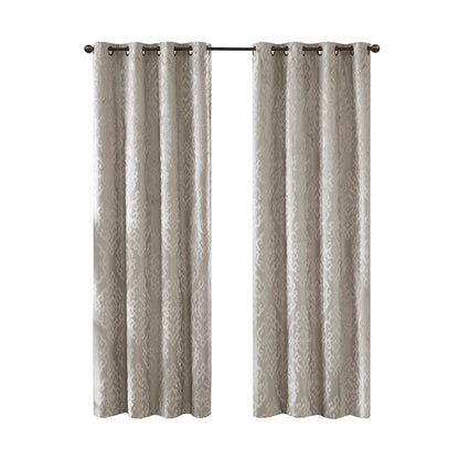 Knitted Jacquard Damask Total Blackout Curtain Panel with Silver Grommets - Silver