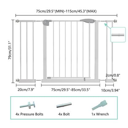 Pressure Mounted Baby Gate for Stairs with Double-Lock Safety - White