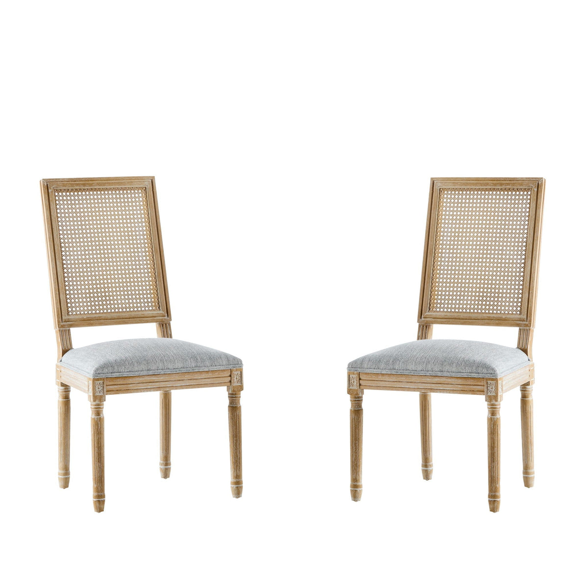 French Country Dining Chair with Rectangular Cane Backrest and Upholstered Seat