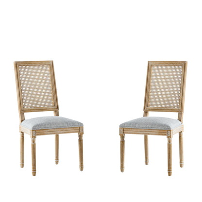 French Country Dining Chair with Rectangular Cane Backrest and Upholstered Seat