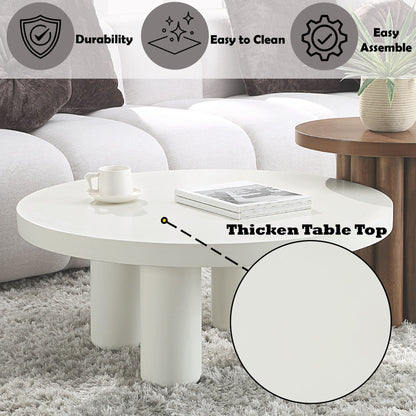 Loanna White Coffee Table with Hardwood & Birch Veneer – White
