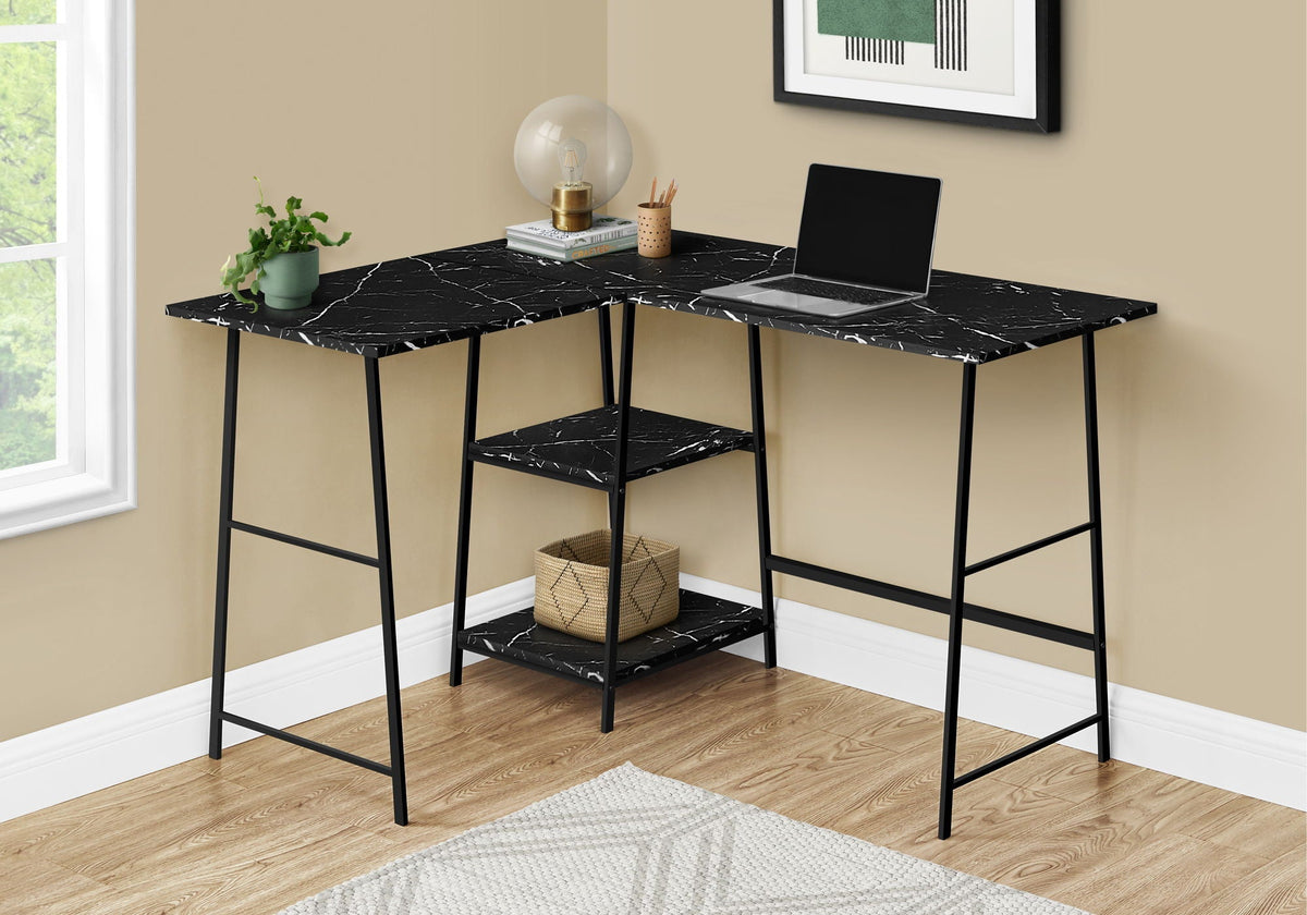 Contemporary L-Shape Corner Computer Desk with Marble Look Laminate - White or Black