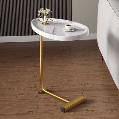 C-Shaped Side Table with Durable Metal & Wood - Dark Brown or White