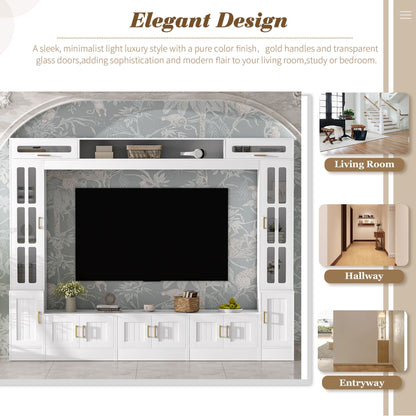 Wall Unit Entertainment Center with Glass Doors - White or Black