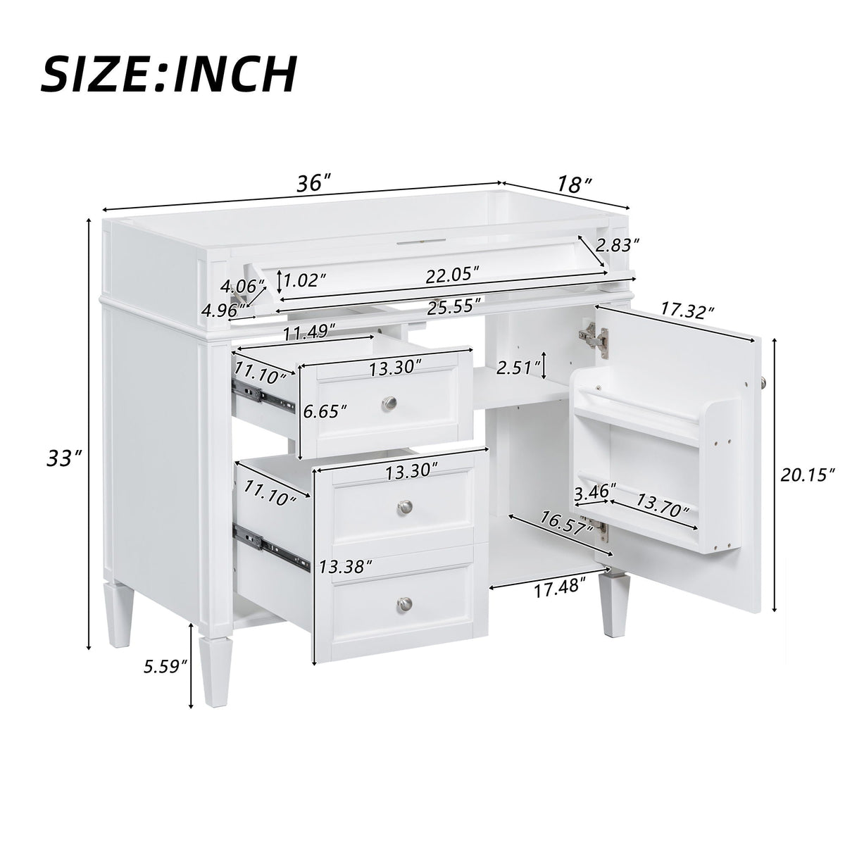 Bathroom Vanity with 2 Drawers and Tip-Out Storage - Multiple Colors