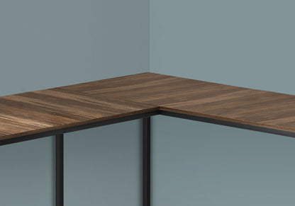 L-Shaped Corner Computer Desk with Modern Metal Base - Dark Brown