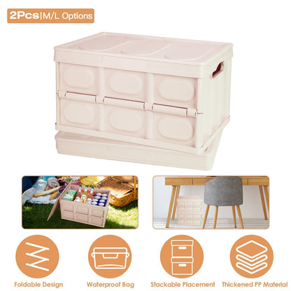 2Pcs 56L Collapsible Storage Bins With Dustproof Lid Waterproof Interior Bag Handle Stackable Storage Box Container Utility Organizer Crate For Campin