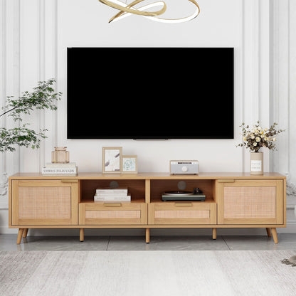 TV Stand Media Console with Cable Management - Light Brown or Black