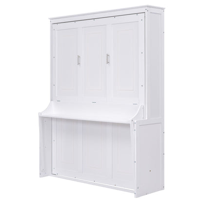 Queen Murphy Bed with Shelf - Solid Pine Cabinet, 600 lb Capacity