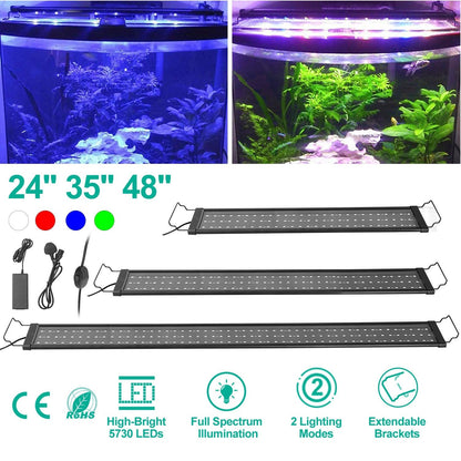 LED Aquarium Light Multi-Color Full Spectrum Freshwater Fish Tank Light w/ Extendable Brackets