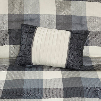 Grey Herringbone Comforter Set with Decorative Pillows - California King
