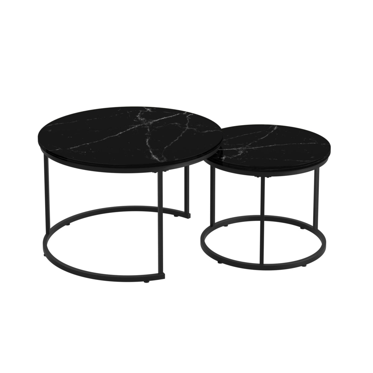 Round Nesting Coffee Table Set of 2 with Metal Base - Light Brown, White, or Black