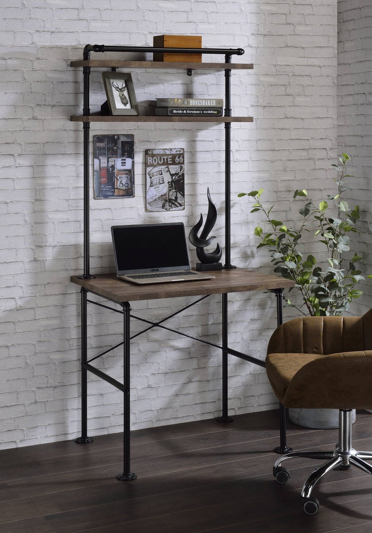 Ensata Rustic Writing Desk with Industrial Metal Frame - Black / Oak