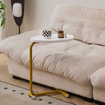 C-Shaped Side Table with Durable Metal & Wood - Dark Brown or White