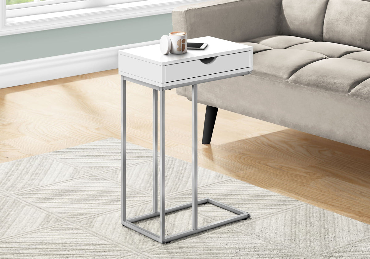 C-Shaped Accent Table with Pass-Through Drawer - Light Brown, White, Black, or Gray
