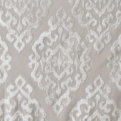 Knitted Jacquard Damask Total Blackout Curtain Panel with Silver Grommets - Silver