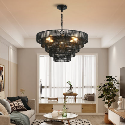 24" Rustic 5-Tier Pendant Light Chandelier with 8 E12 Sockets - Black