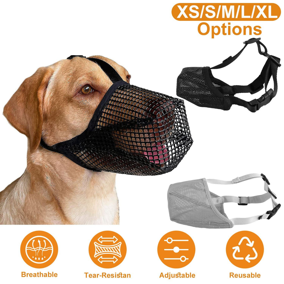 Pet Muzzle Mask Soft Mesh Muzzle Adjustable Dog Mouth Cover with Breathable Mesh Adjustable Neck Forehead Strap for Anti Biting Barking Chewing
