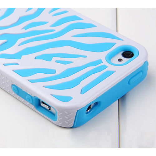 Blue-White Zebra Silicone Armor Case for iPhone 4/4S
