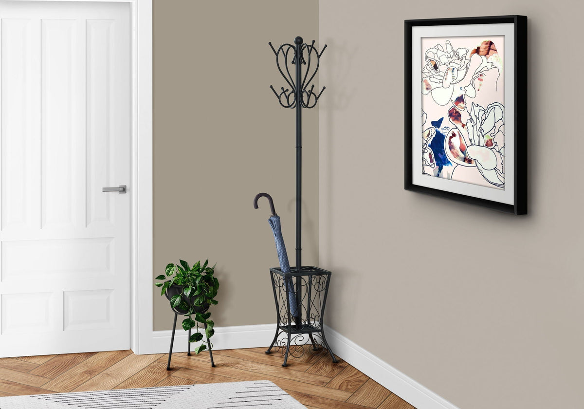 Transitional Black Freestanding Coat Rack with 8 Hooks - Black