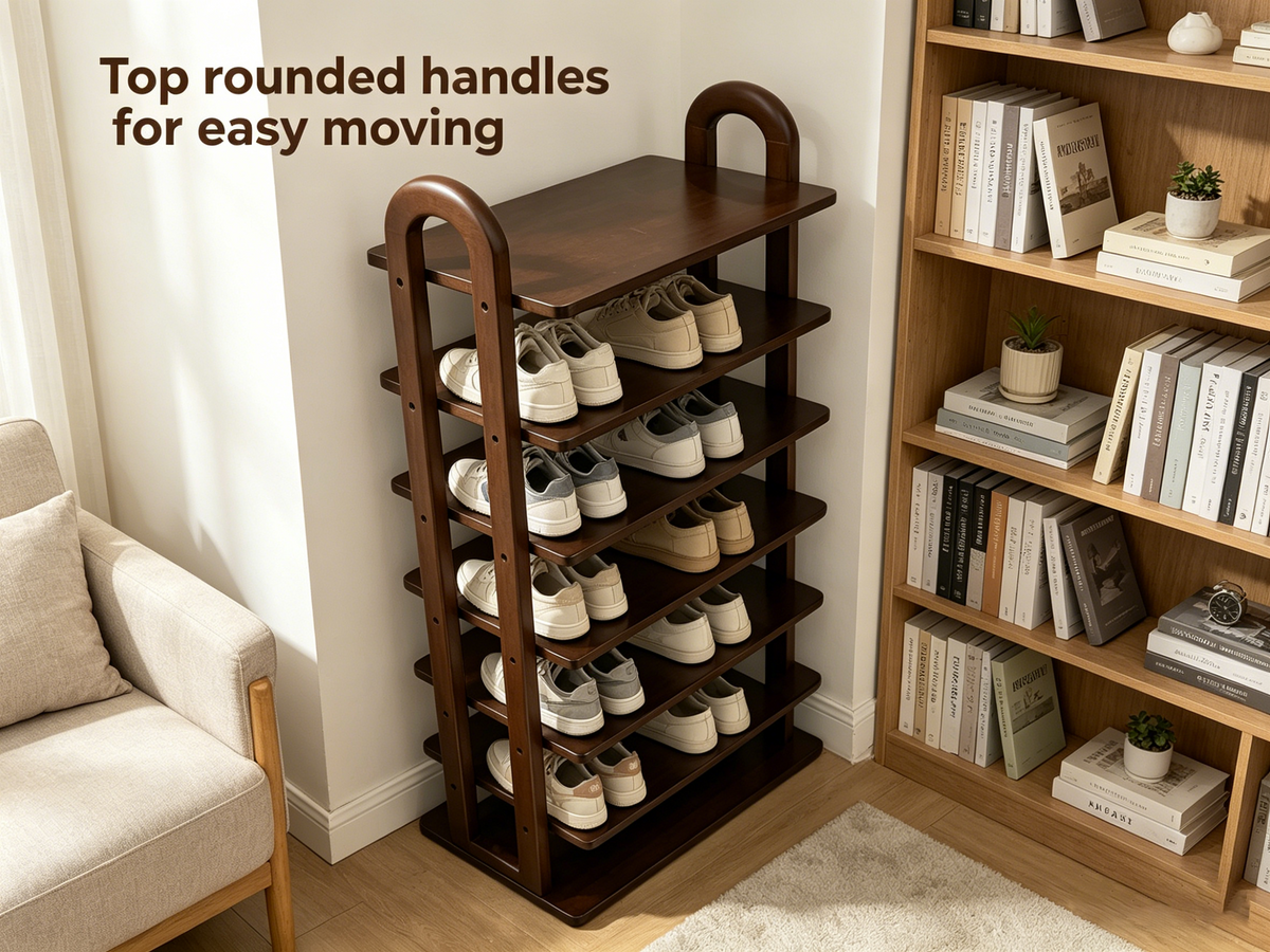 Solid Wood 7-Tier Shoe Rack with Vertical Organizer - Natural Wood