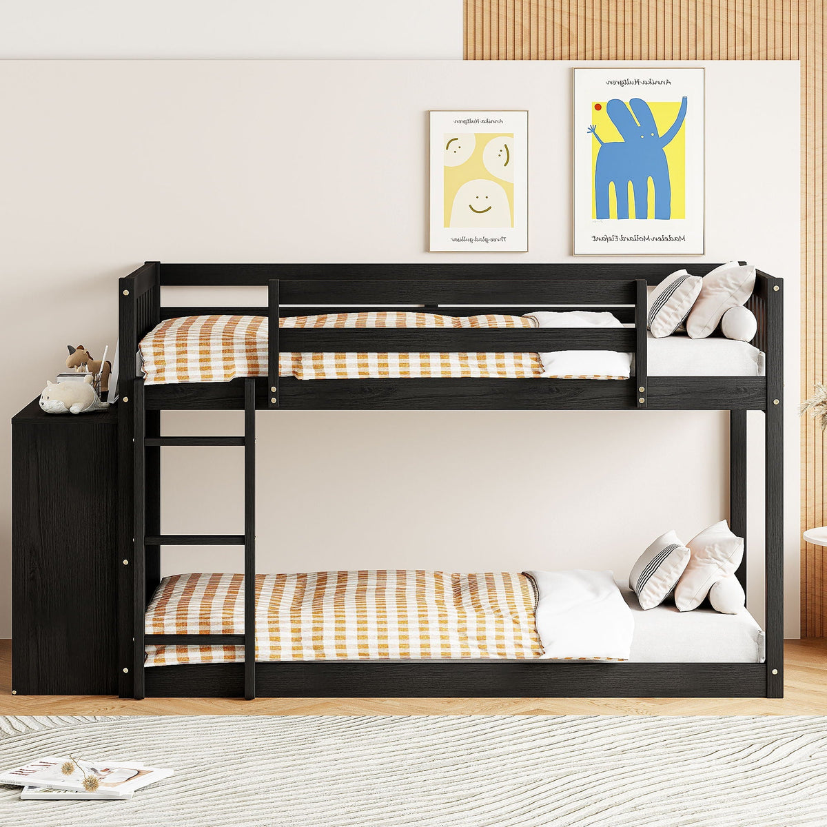 Bunk Bed With 4 Drawers and 3 Shelves - Solid Pine Wood