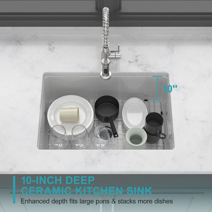 Rectangular Deep Single Bowl Kitchen Sink with Dual Mount Installation - White