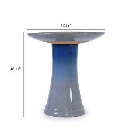Blue Gray Ceramic Birdbath with Weather-Resistant Finish - Blue Gray
