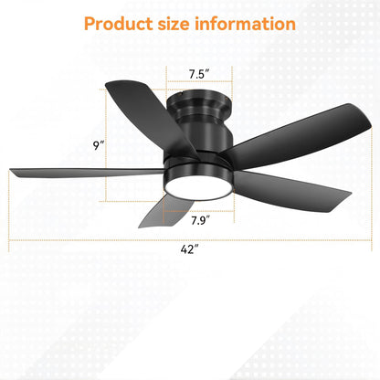 Flush Mount Ceiling Fan With 18W LED Light And Remote Control