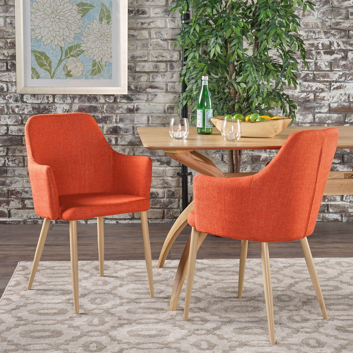 Elegant Dining Chair with Contoured Support - Orange, Dark Gray, Green