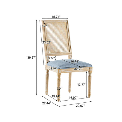 French Country Dining Chair with Rectangular Cane Backrest and Upholstered Seat