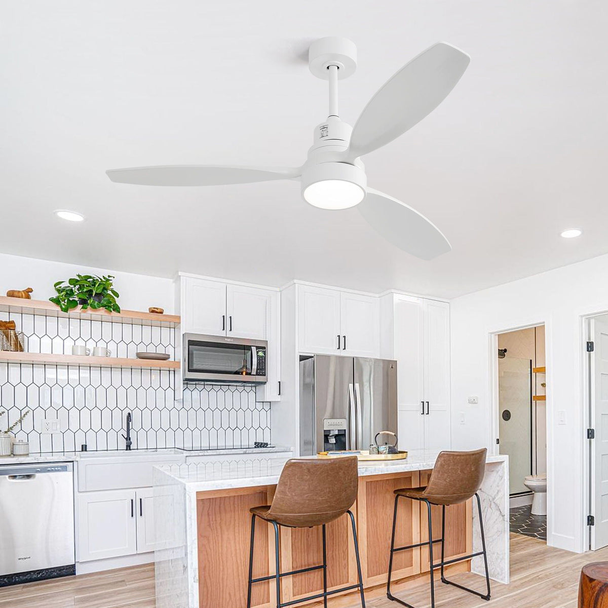 Ceiling Fan with Reversible DC Motor, LED Light & Remote Control - Dark Brown or White