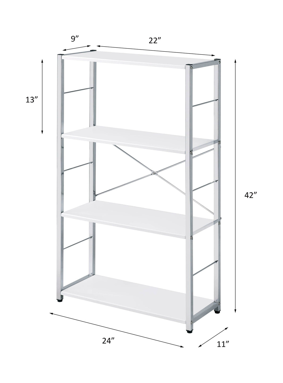 Tennos White Bookshelf with Metal Frame - Four Shelves