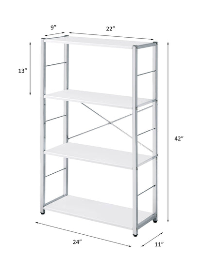 Tennos White Bookshelf with Metal Frame - Four Shelves
