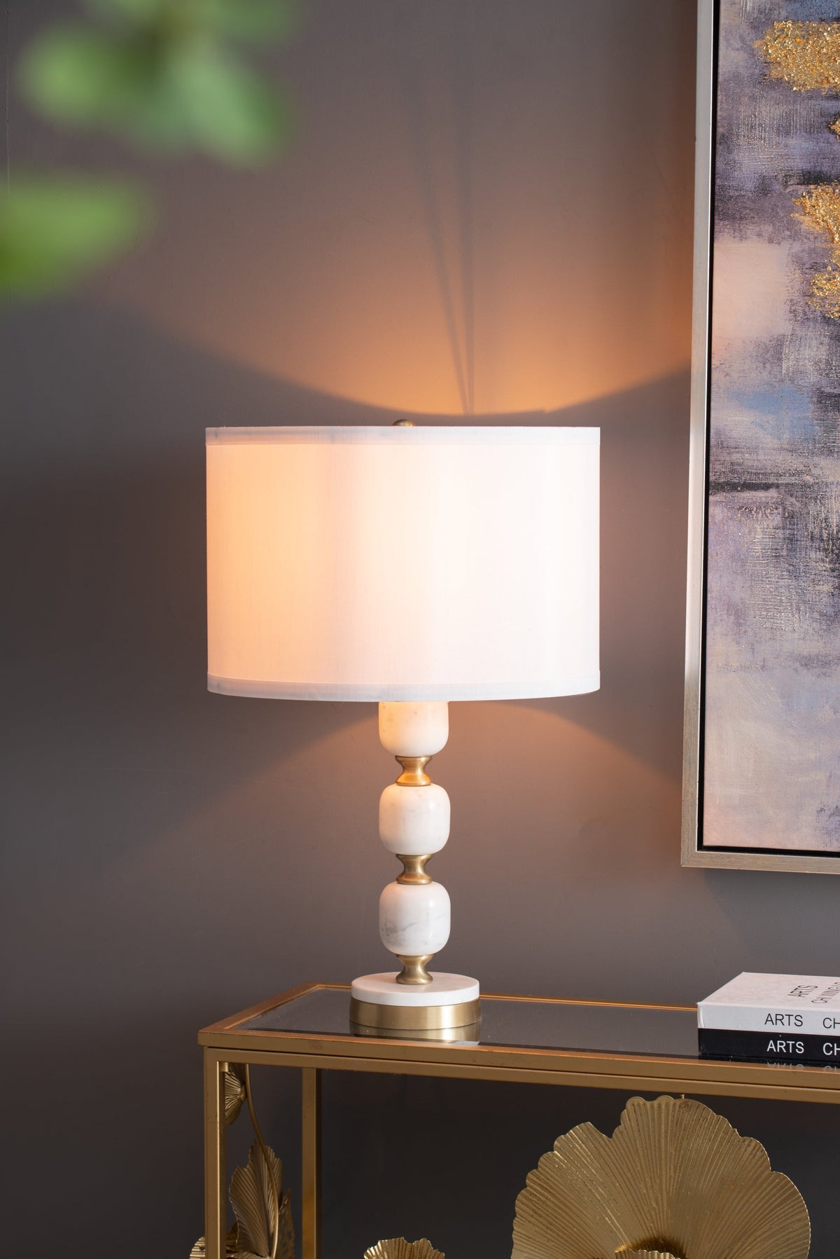 Marble Base Table Lamp with White Fabric Shade - 26.5"