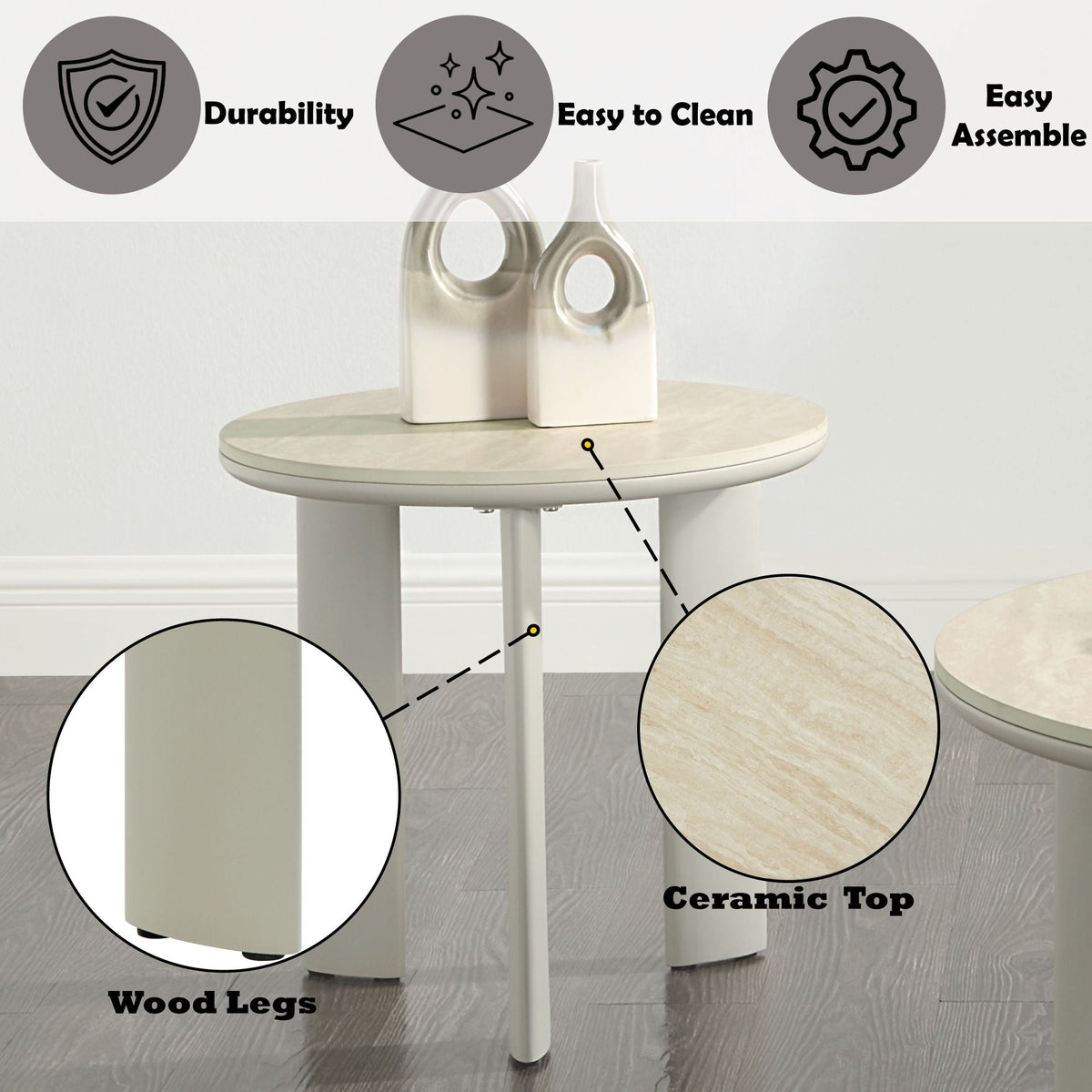 Gray Ceramic Top Coffee Table with Durable Surface - Ingram Collection