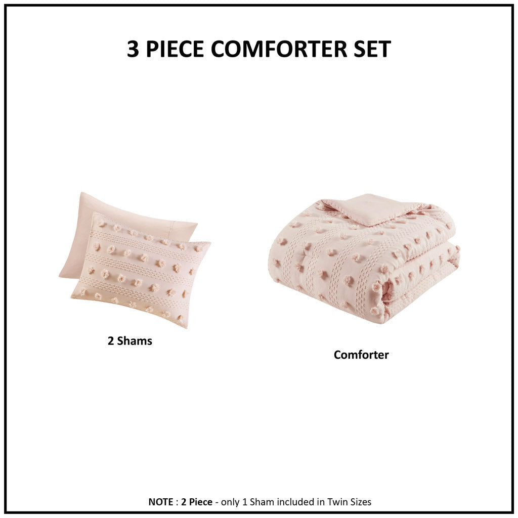 Full/Queen Clip Jacquard Comforter Set with Hypoallergenic Filling - White