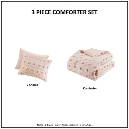 Full/Queen Clip Jacquard Comforter Set with Hypoallergenic Filling - White