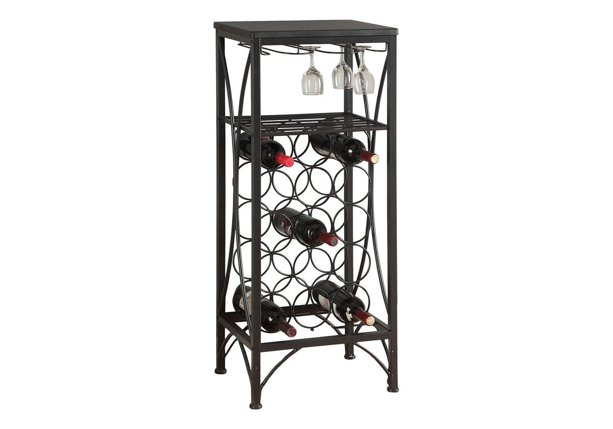 Black Metal Wine Rack with 15-Bottle Storage - Black